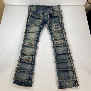 Another Hype Piece AHP Jeans Size 34 Distressed‎ Frayed Raw Edge Patchwork Denim